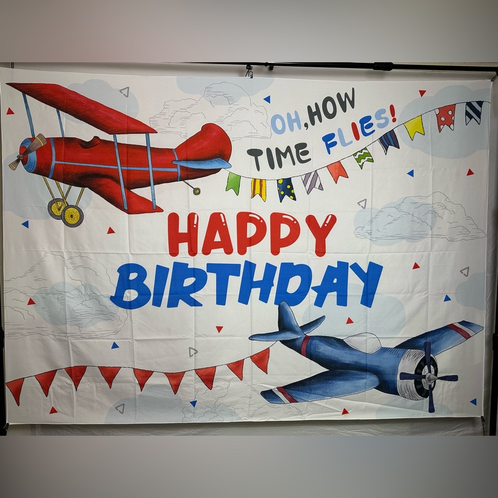 Oh, How Time Flies Happy Birthday Backdrop Banner 7x5Ft (large)